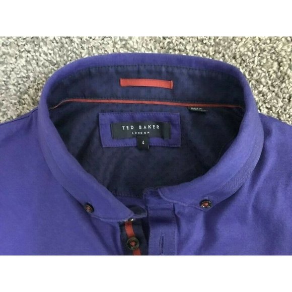 TED BAKER London Short Sleeve Polo Shirt Mens Size 4 Purple Red Trim - Picture 3 of 6